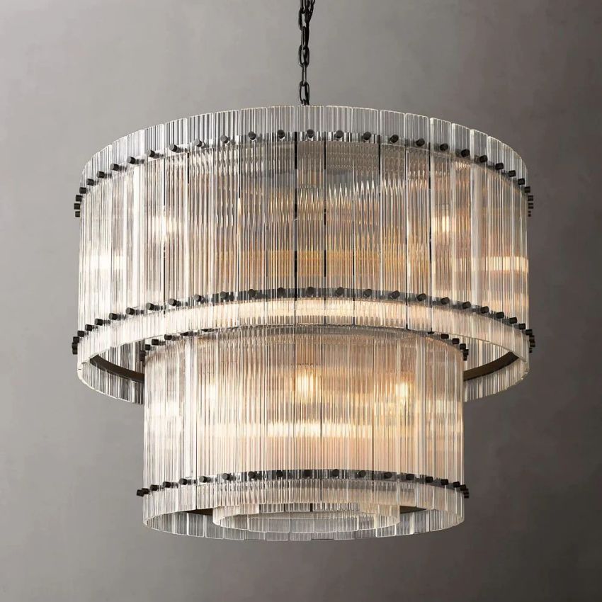 San Marco Glass Two-Tier Round Chandelier 37"